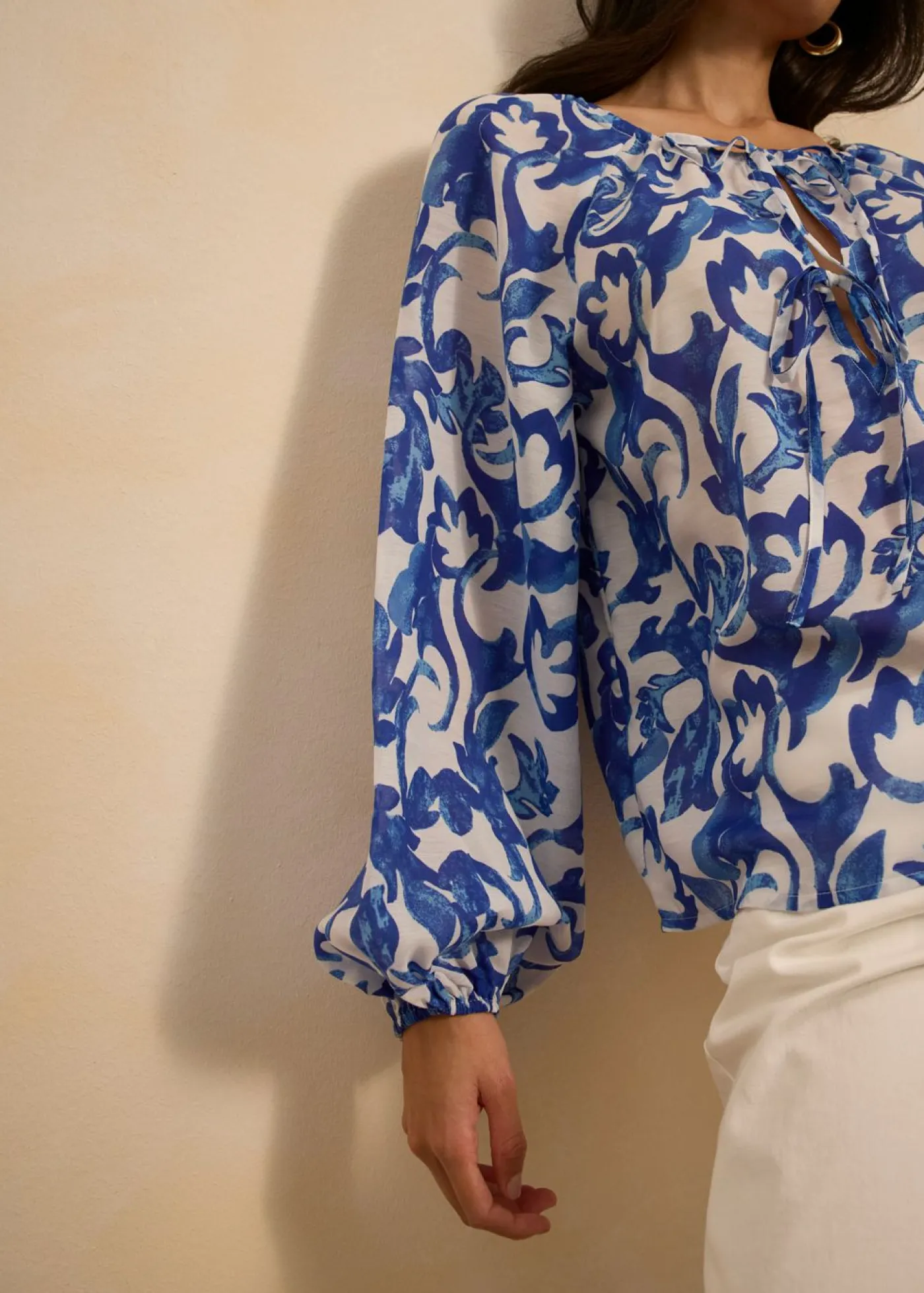 bonprix bonprix Camisas Y Blusas>Blusa de túnica estampada Blanco-azul