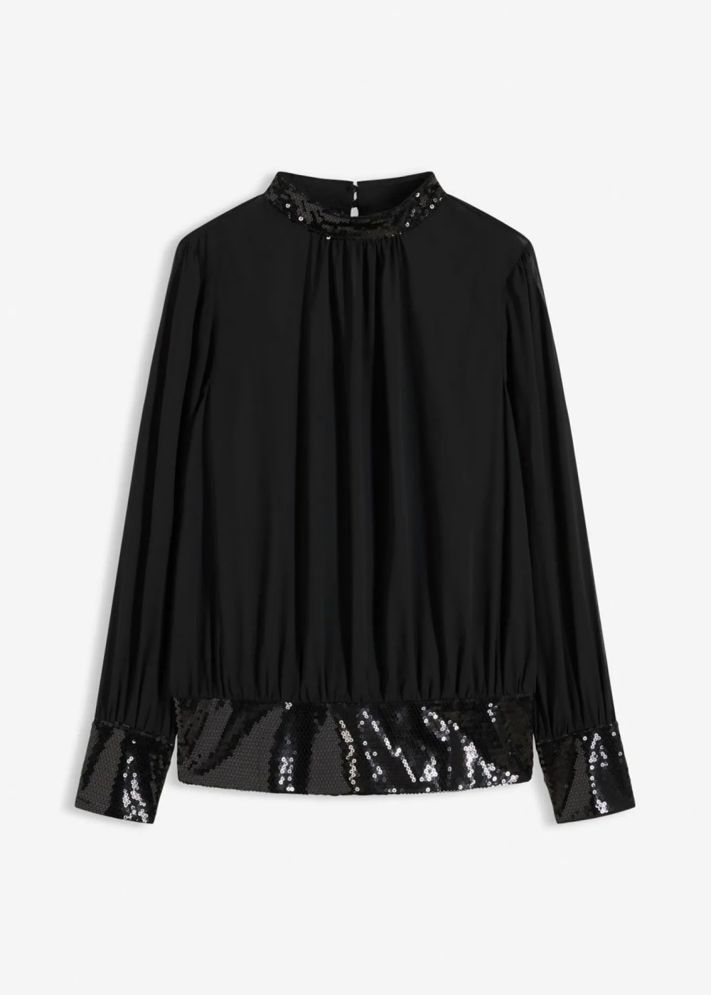 bonprix bonprix Camisas Y Blusas|Ropa Elegante>Blusa de tul fino con lentejuelas Negro