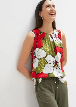 bonprix bonprix Camisas Y Blusas|Camisetas>Blusa de viscosa Fresa-caqui oscuro de flores