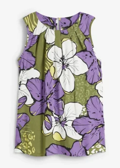 bonprix bonprix Camisas Y Blusas|Camisetas>Blusa de viscosa Lila/caqui oscuro de flores