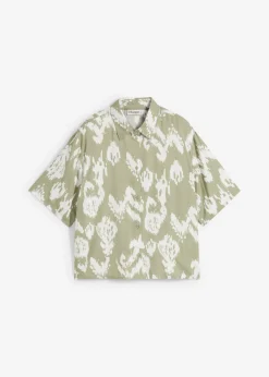 bonprix bonprix Camisas Y Blusas>Blusa de viscosa con estampado étnico verde alga-blanco lana