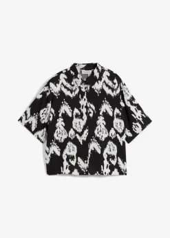 bonprix bonprix Camisas Y Blusas>Blusa de viscosa con estampado étnico Negro-blanco lana