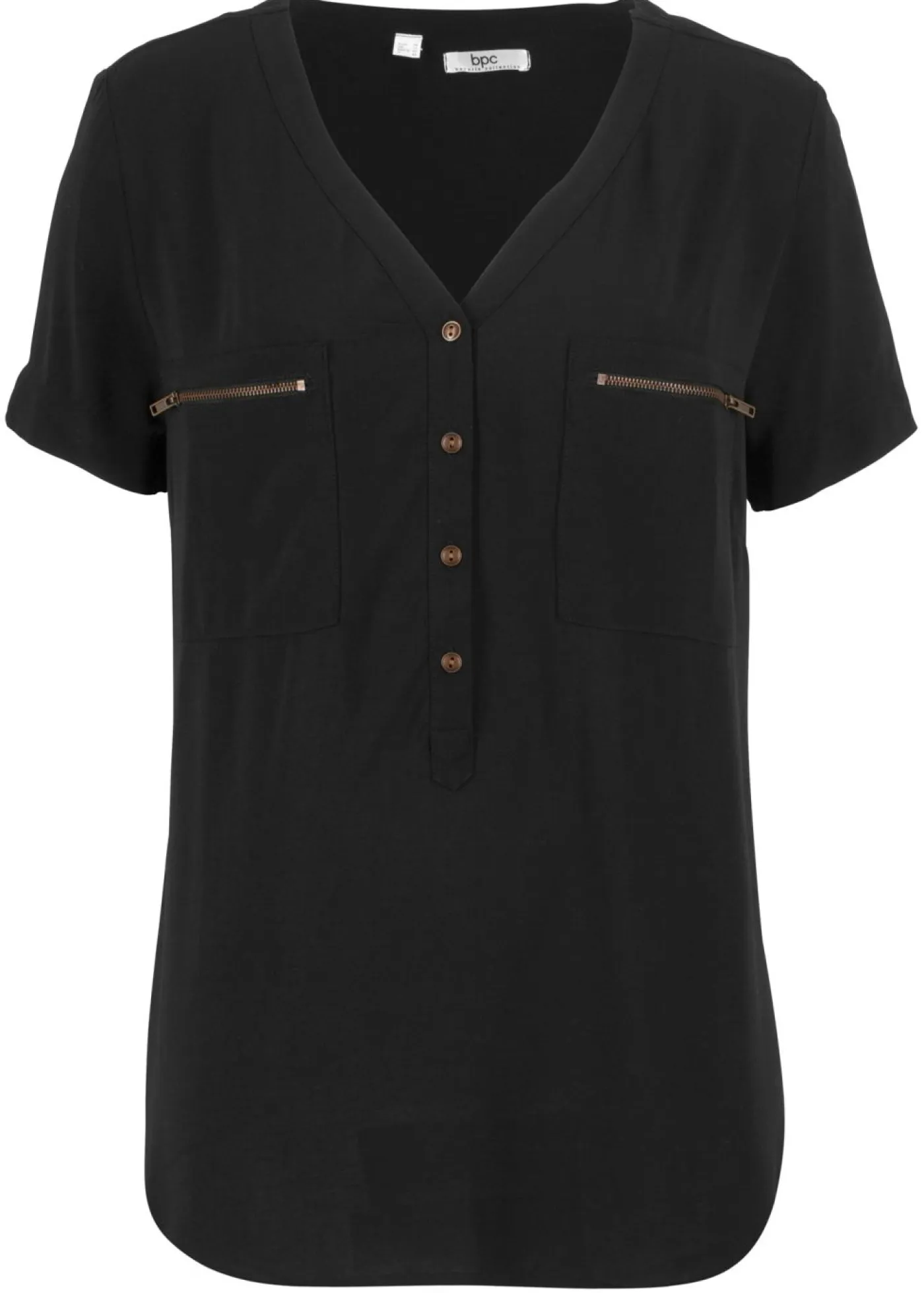 bonprix bonprix Camisas Y Blusas>Blusa de viscosa con manga corta Negro