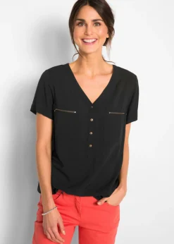 bonprix bonprix Camisas Y Blusas>Blusa de viscosa con manga corta Negro