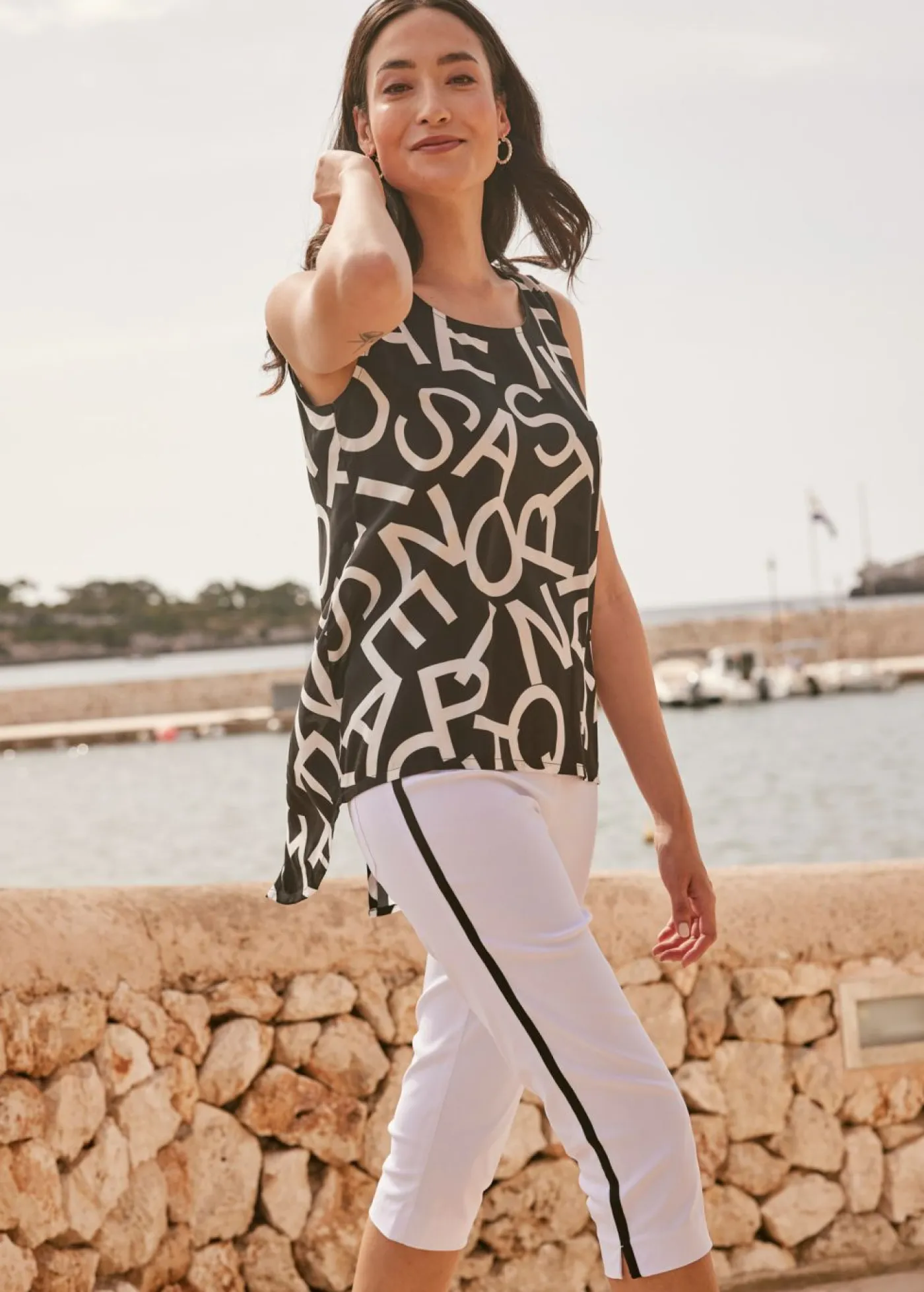 bonprix bonprix Camisas Y Blusas|Camisetas>Blusa de viscosa fluida Blanco-negro