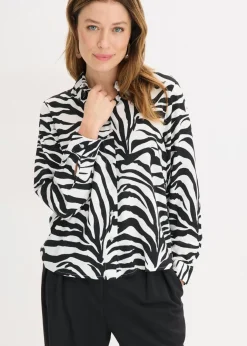 bonprix bonprix Camisas Y Blusas>Blusa de viscosa fluida estampado cebra negro-blanco.