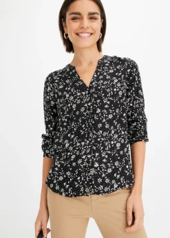 bonprix bonprix Camisas Y Blusas>Blusa de viscosa fluida Negro-blanco lana