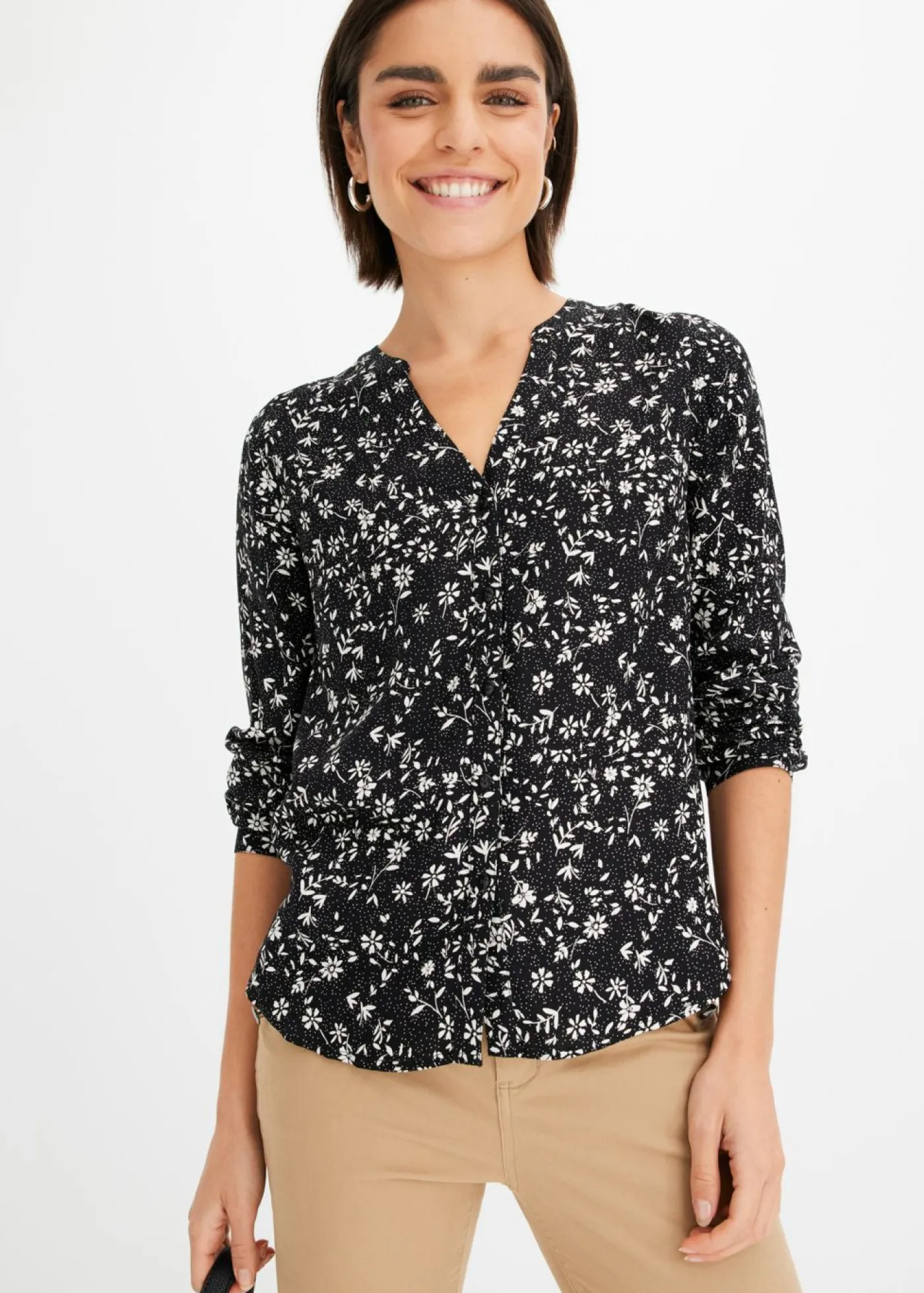 bonprix bonprix Camisas Y Blusas>Blusa de viscosa fluida Negro-blanco lana