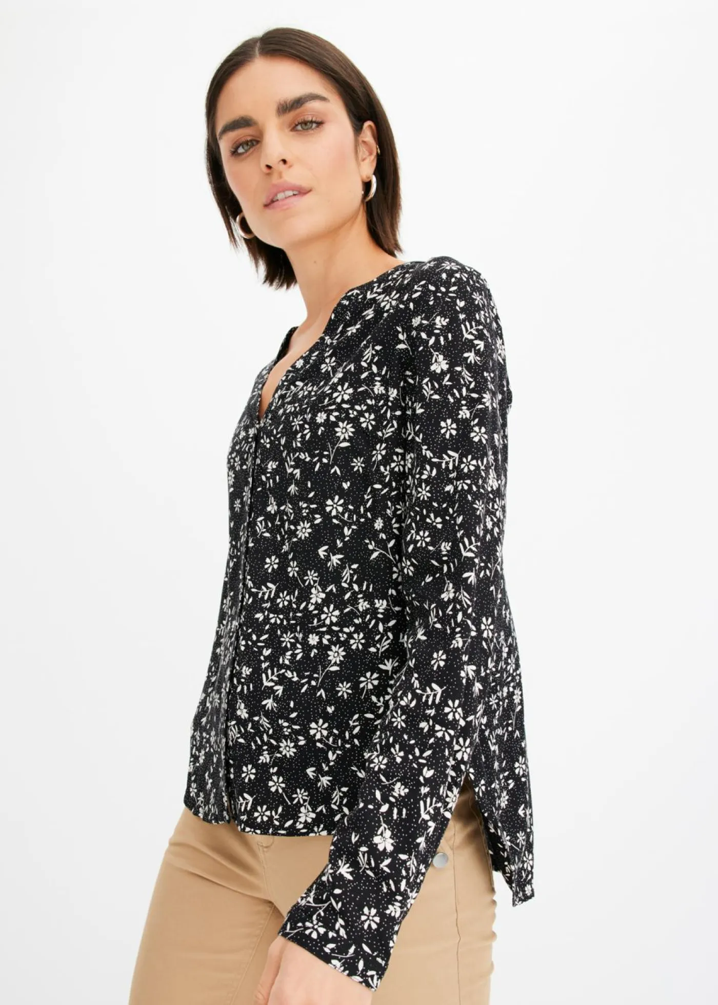 bonprix bonprix Camisas Y Blusas>Blusa de viscosa fluida Negro-blanco lana