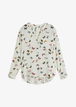 bonprix bonprix Camisas Y Blusas>Blusa de viscosa fluida Blanco lana de mariposas