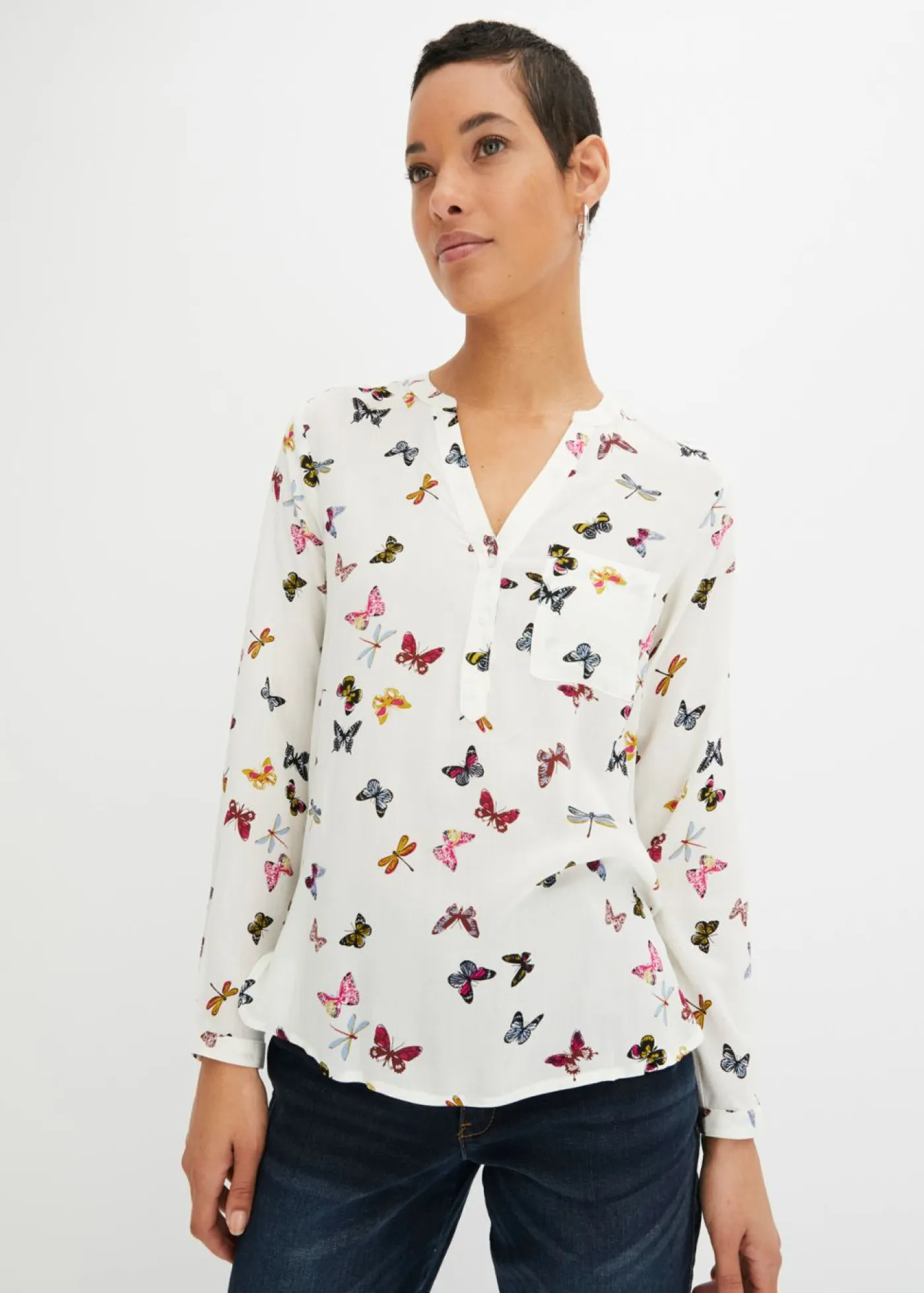 bonprix bonprix Camisas Y Blusas>Blusa de viscosa fluida Blanco lana de mariposas