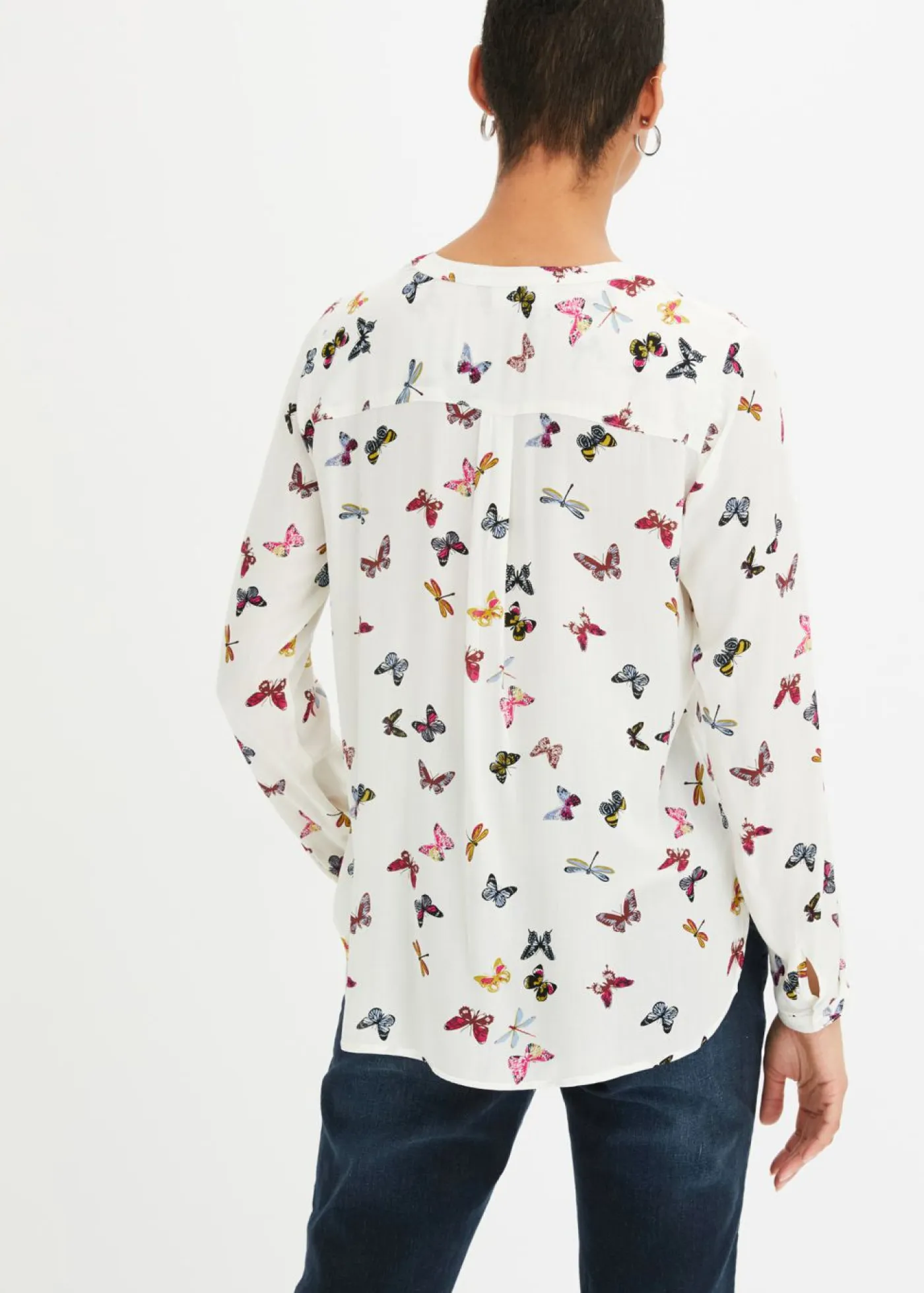bonprix bonprix Camisas Y Blusas>Blusa de viscosa fluida Blanco lana de mariposas