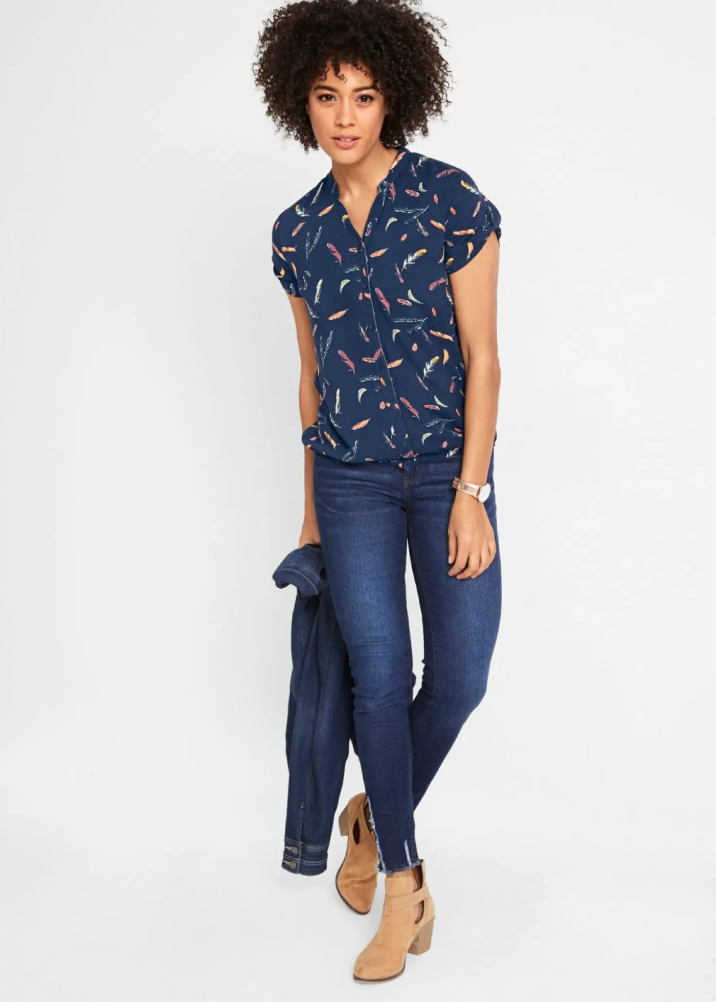 Mujer bonprix bonprix Blusa de viscosa fluida con manga corta