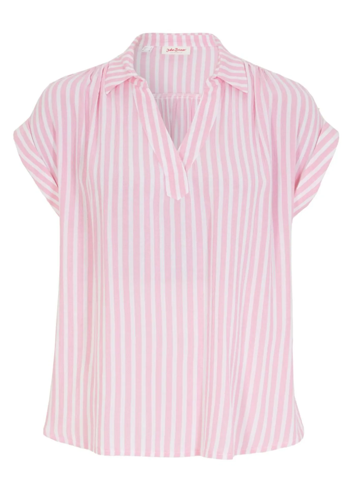 bonprix bonprix Camisas Y Blusas|Novedades>Blusa de viscosa fluida con manga corta rosa/blanco con rayas