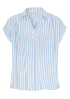 bonprix bonprix Camisas Y Blusas|Novedades>Blusa de viscosa fluida con manga corta Azul perla-blanco con rayas