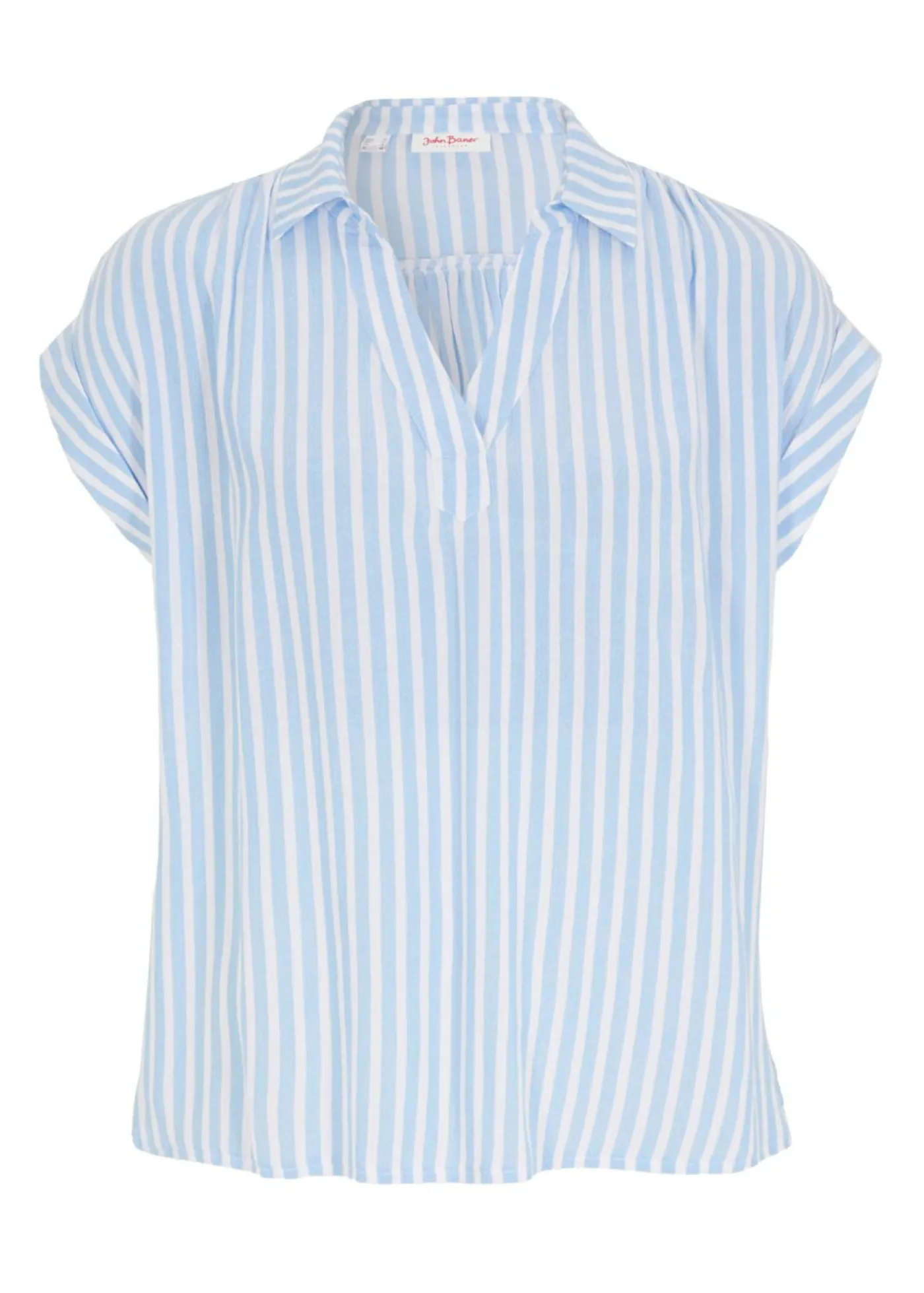 bonprix bonprix Camisas Y Blusas|Novedades>Blusa de viscosa fluida con manga corta Azul perla-blanco con rayas