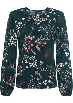 bonprix bonprix Camisas Y Blusas>Blusa de viscosa sostenible verde intenso con flores