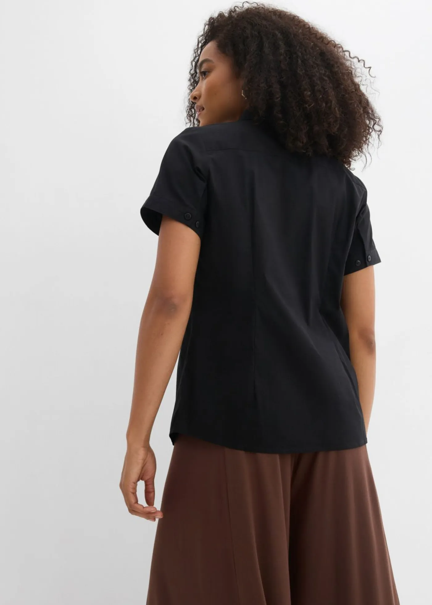 bonprix bonprix Camisas Y Blusas|Novedades>Blusa elástica de manga corta de mezcla de algodón Negro