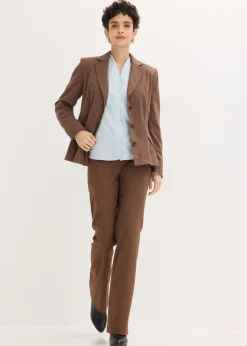 Mujer bonprix bonprix Blusa elástica de popelín con cuello chimenea y ligera transparencia