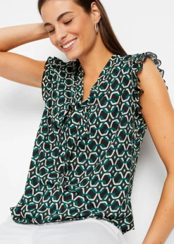 bonprix bonprix Camisas Y Blusas|Camisetas>Blusa estampada Negro-azul petróleo con estampado gráfico