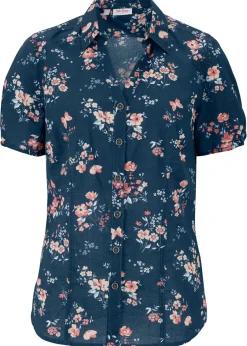 bonprix bonprix Camisas Y Blusas>Blusa estampada de manga corta Azul oscuro estampado