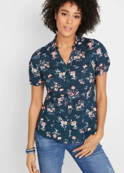 bonprix bonprix Camisas Y Blusas>Blusa estampada de manga corta Azul oscuro estampado