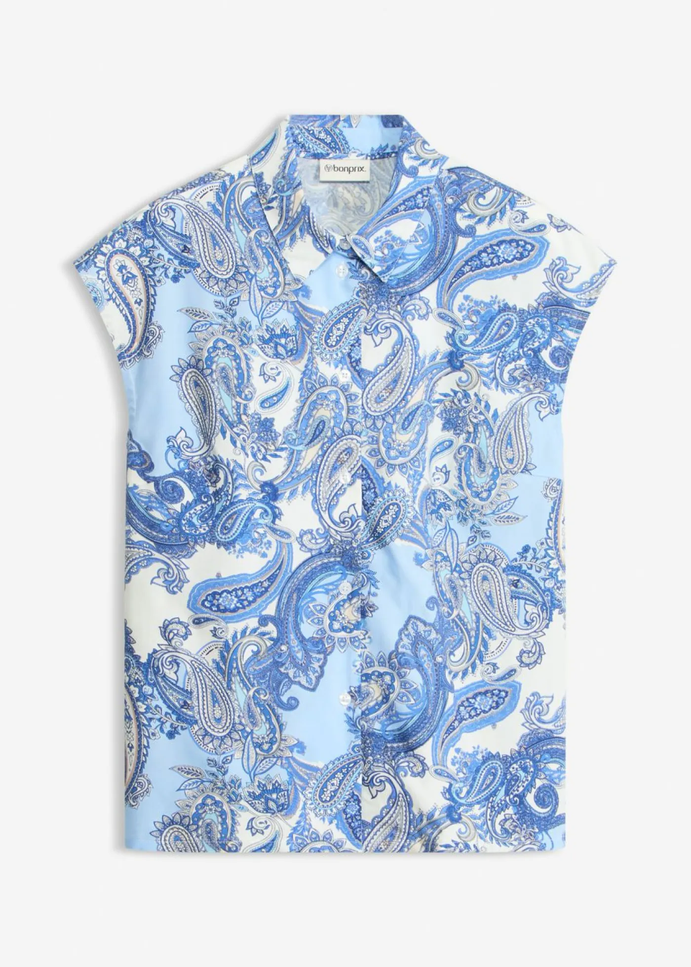 bonprix bonprix Conjuntos De Ropa|Camisas Y Blusas>Blusa estampada de viscosa fluida Blanco/azul claro con patrón paisley