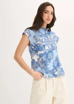 bonprix bonprix Conjuntos De Ropa|Camisas Y Blusas>Blusa estampada de viscosa fluida Blanco/azul claro con patrón paisley