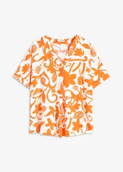 bonprix bonprix Camisas Y Blusas>Blusa estampada tipo túnica de viscosa fluida blanco lana-mango
