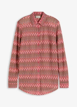 bonprix bonprix Conjuntos De Ropa|Camisas Y Blusas>Blusa larga con aspecto de ganchillo rosa caliente