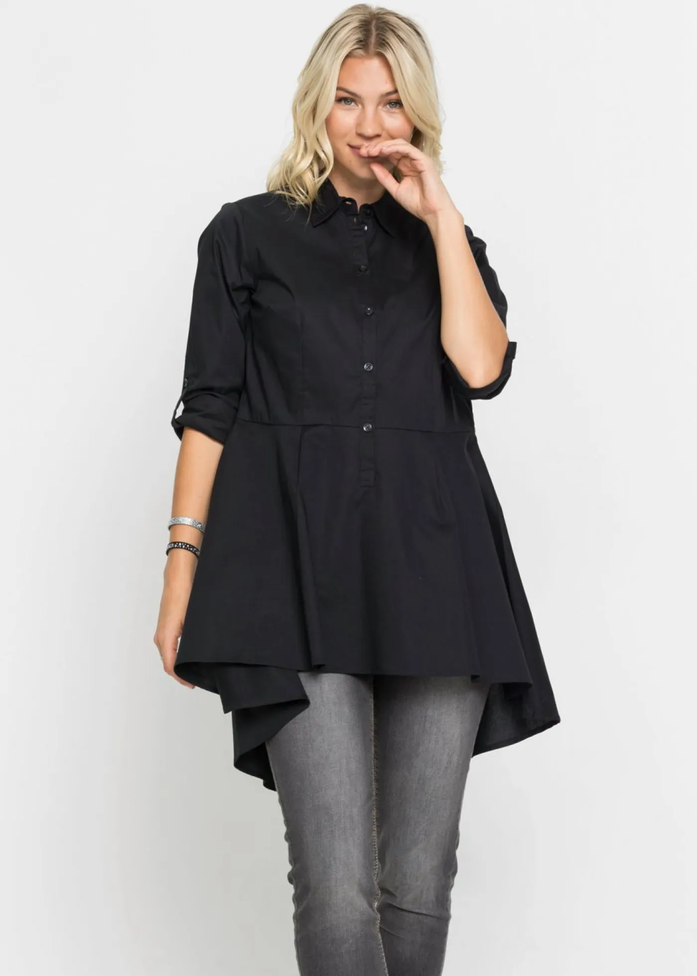 bonprix bonprix Camisas Y Blusas>Blusa larga con volante Negro
