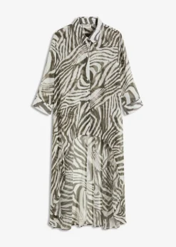 bonprix bonprix Camisas Y Blusas>Blusa larga de gasa estampado cebra crudo/verde oliva oscuro