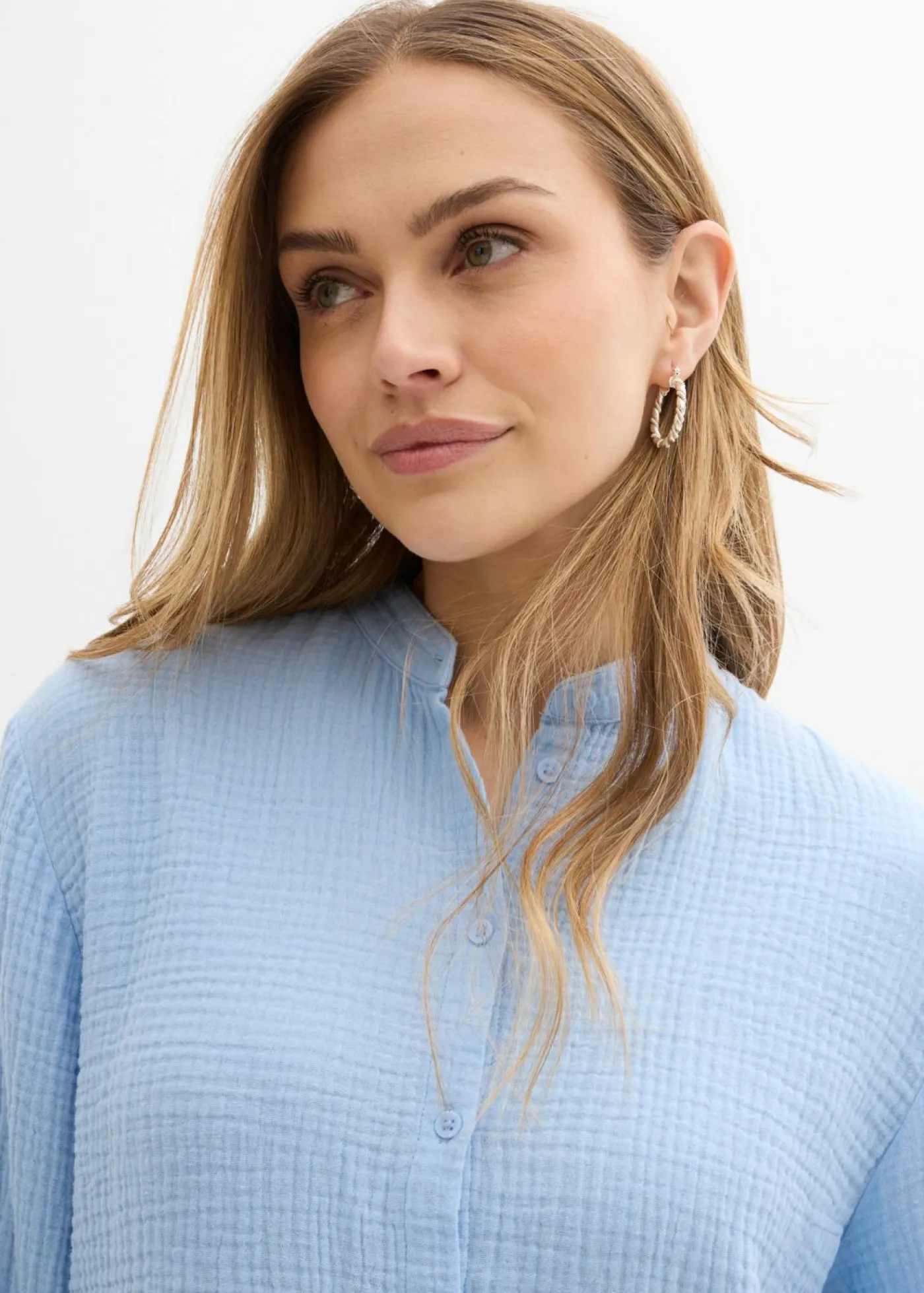 bonprix bonprix Camisas Y Blusas|Novedades>Blusa larga de muselina ligera Azul claro