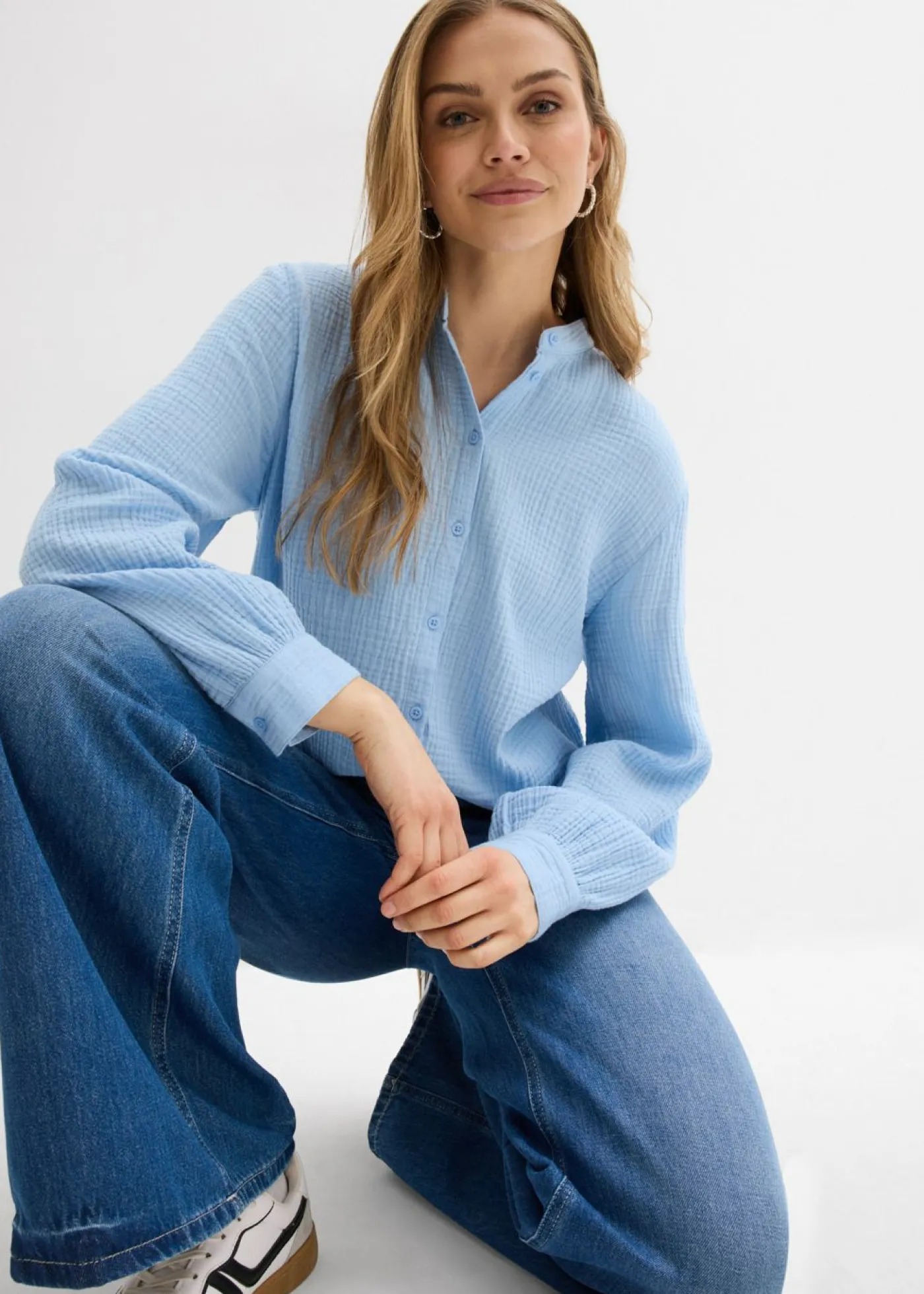 bonprix bonprix Camisas Y Blusas|Novedades>Blusa larga de muselina ligera Azul claro