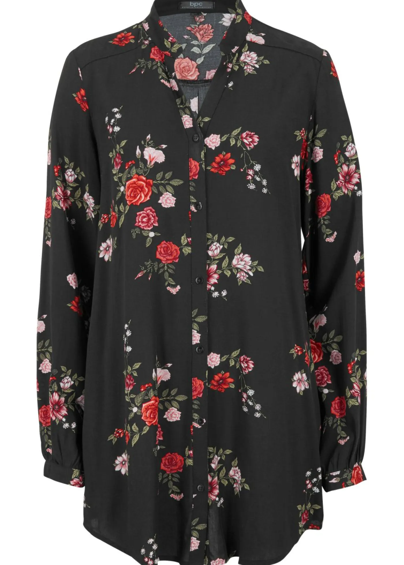 bonprix bonprix Camisas Y Blusas>Blusa larga de viscosa fluida Negro con flores