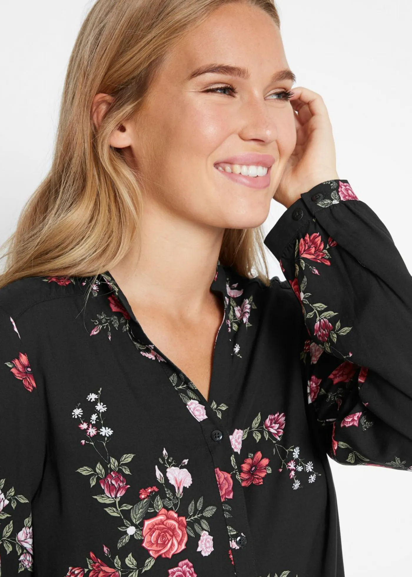 bonprix bonprix Camisas Y Blusas>Blusa larga de viscosa fluida Negro con flores