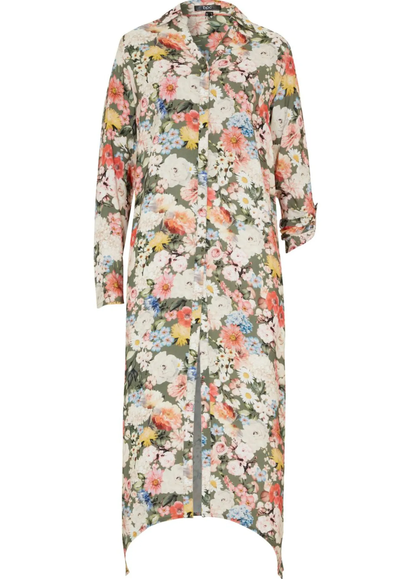 bonprix bonprix Camisas Y Blusas>Blusa larga de viscosa fluida Verde oliva con estampado de flores