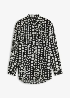 bonprix bonprix Camisas Y Blusas>Blusa larga estampada de viscosa fluida negro / crema suave topos