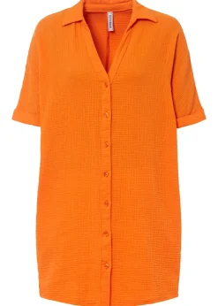 bonprix bonprix Camisas Y Blusas|Novedades>Blusa larga holgada de muselina suave Naranja calabaza