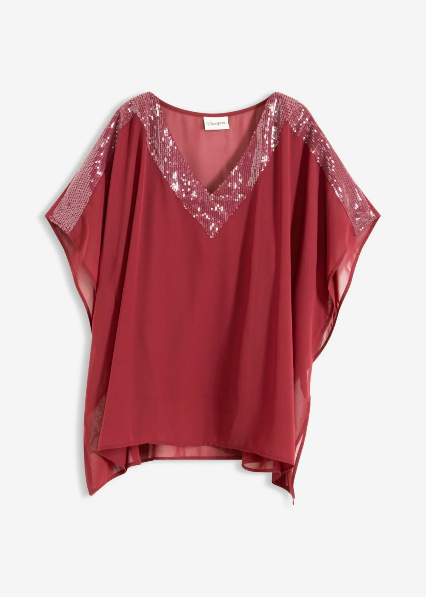 bonprix bonprix Camisas Y Blusas|Ropa Elegante>Blusa oversize con inserción de lentejuelas Rojo rubí