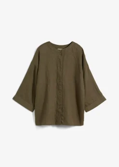 bonprix bonprix Premium|Camisas Y Blusas>Blusa oversize de lino puro Verde oliva oscuro