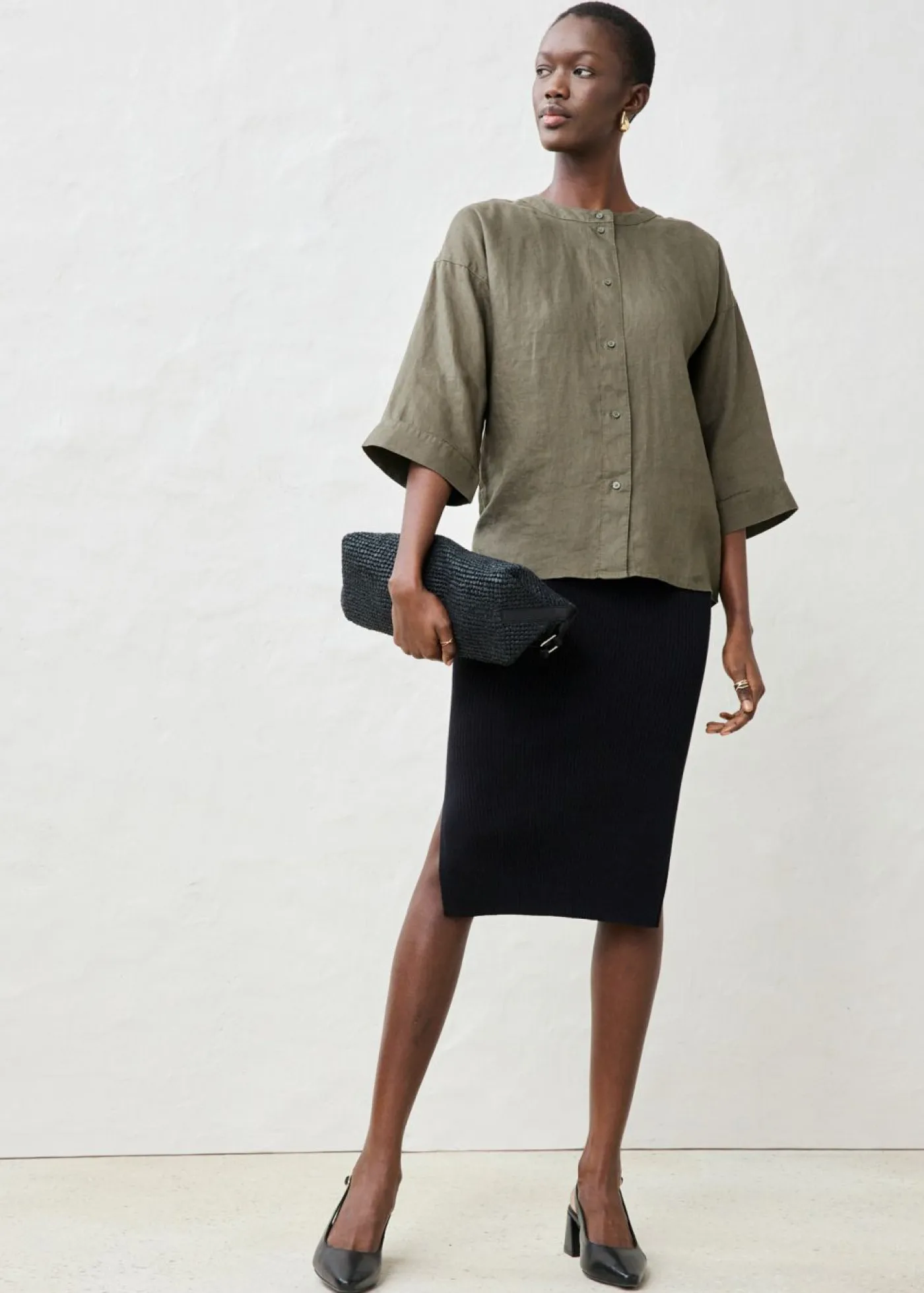 bonprix bonprix Premium|Camisas Y Blusas>Blusa oversize de lino puro Verde oliva oscuro