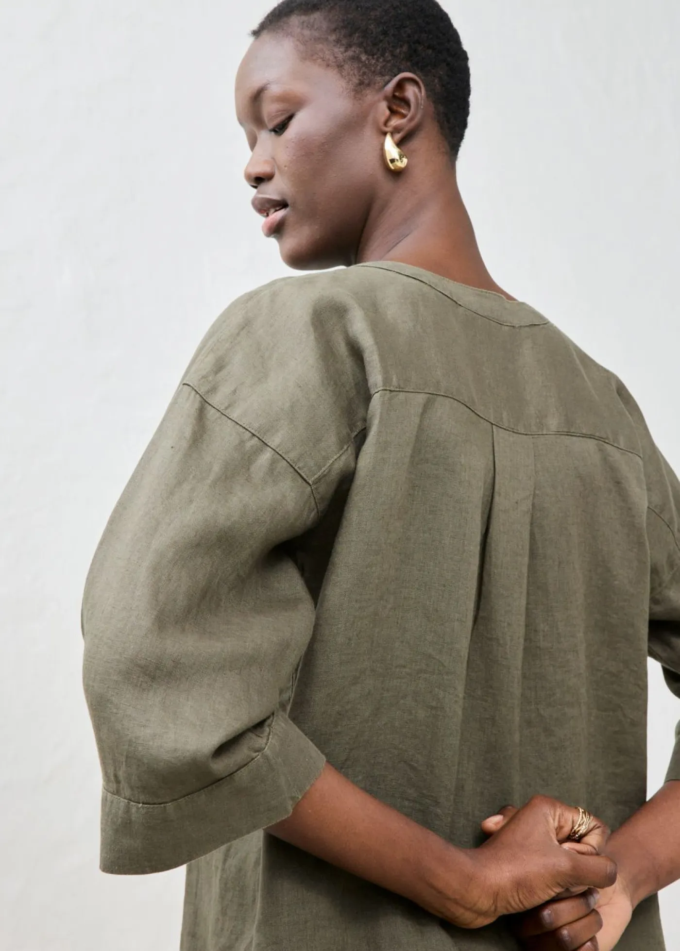 bonprix bonprix Premium|Camisas Y Blusas>Blusa oversize de lino puro Verde oliva oscuro