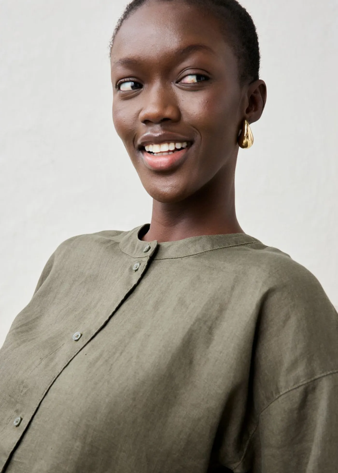 bonprix bonprix Premium|Camisas Y Blusas>Blusa oversize de lino puro Verde oliva oscuro