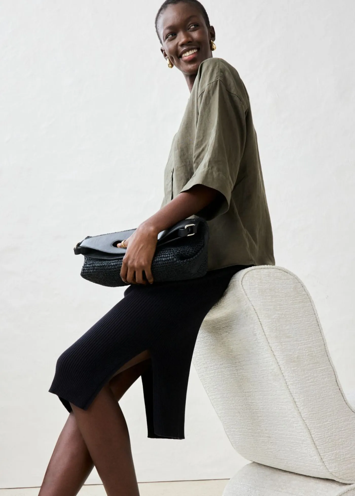 bonprix bonprix Premium|Camisas Y Blusas>Blusa oversize de lino puro Verde oliva oscuro