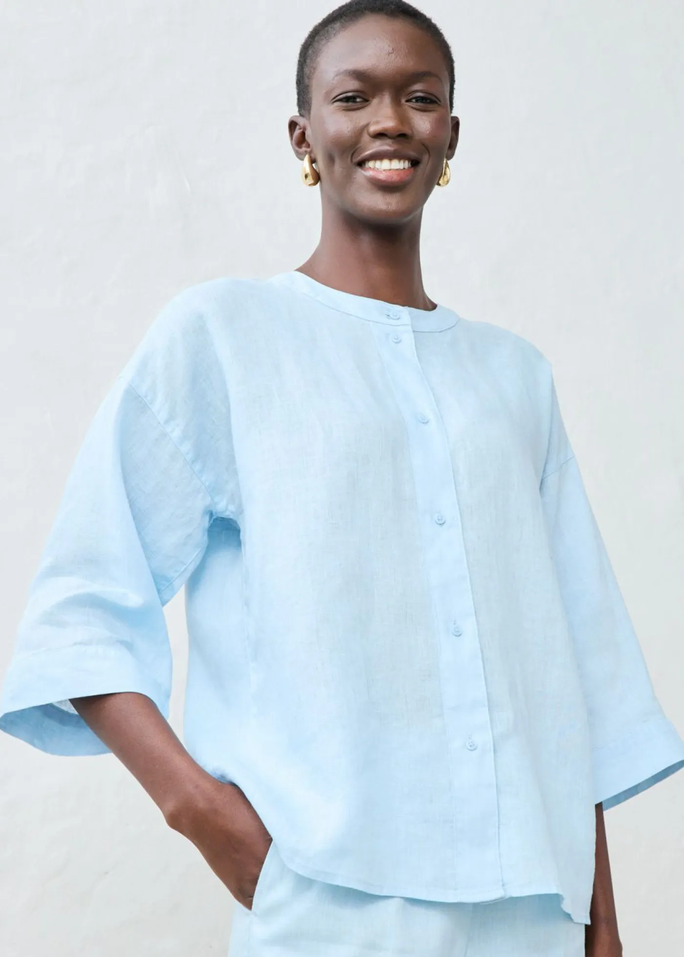 bonprix bonprix Premium|Camisas Y Blusas>Blusa oversize de lino puro Azul hielo