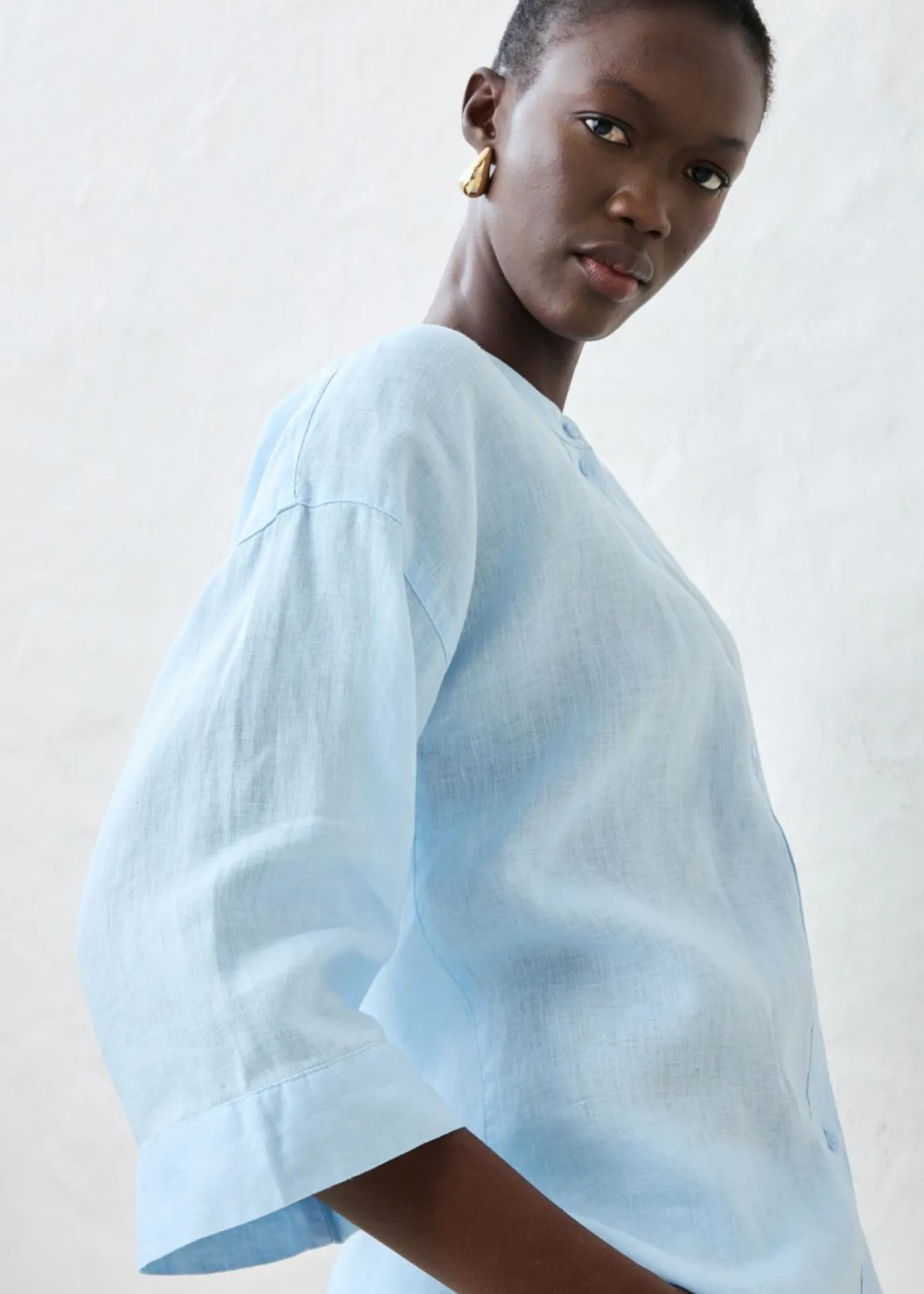 bonprix bonprix Premium|Camisas Y Blusas>Blusa oversize de lino puro Azul hielo