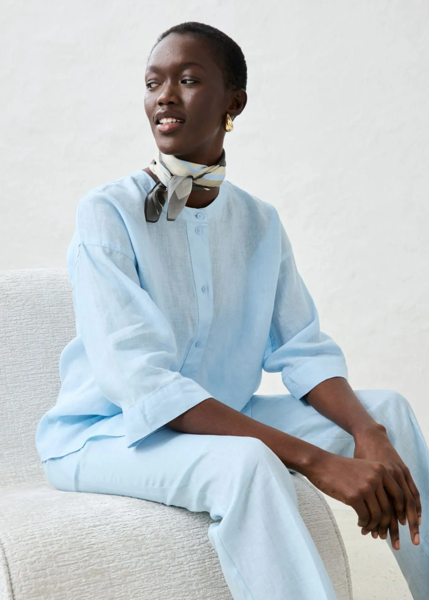 bonprix bonprix Premium|Camisas Y Blusas>Blusa oversize de lino puro Azul hielo