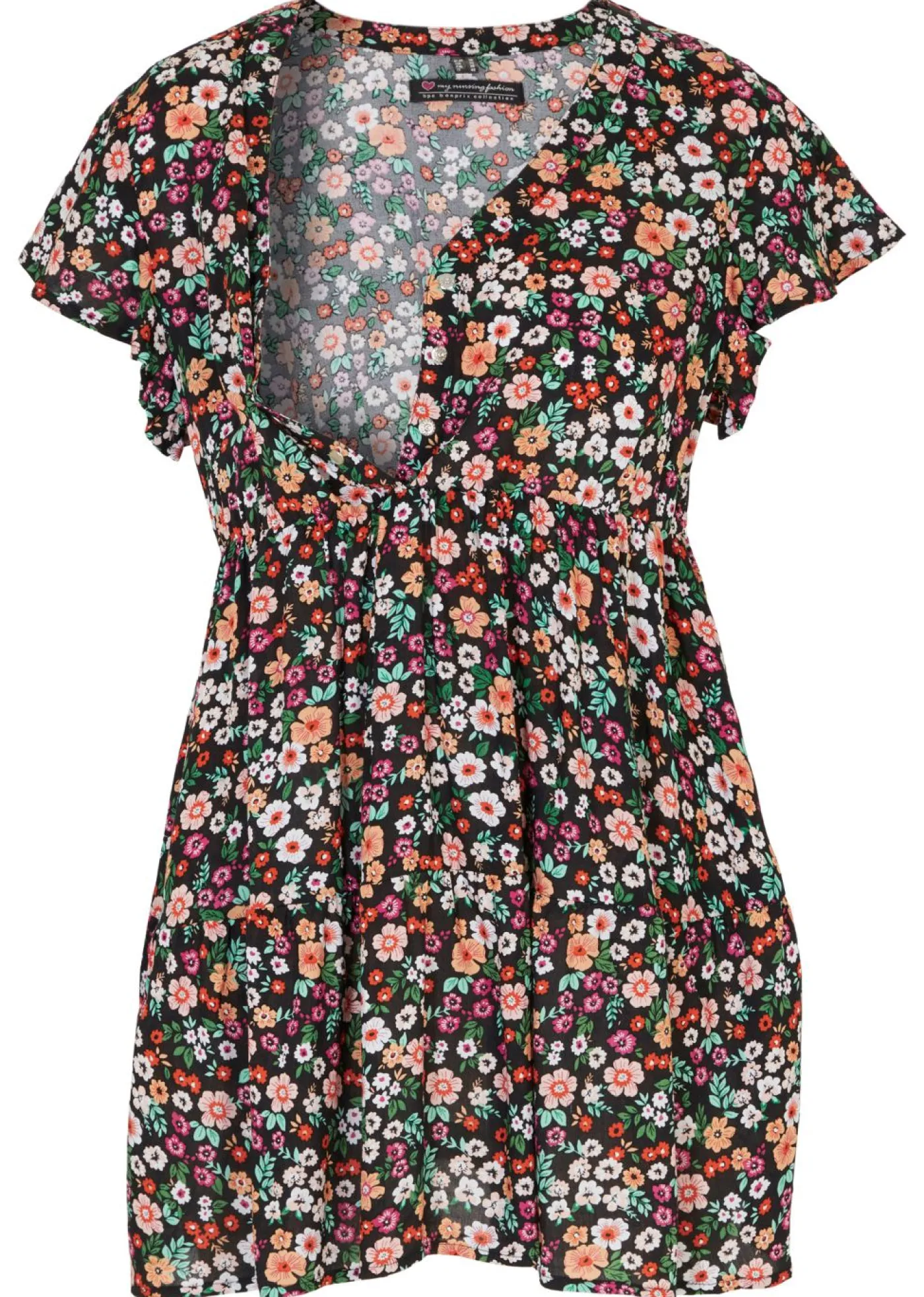 bonprix bonprix Premamá>Blusa premamá y de lactancia 2 en 1 de viscosa fluida Negro de flores
