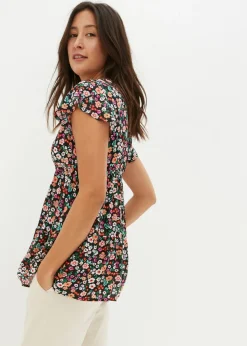 bonprix bonprix Premamá>Blusa premamá y de lactancia 2 en 1 de viscosa fluida Negro de flores